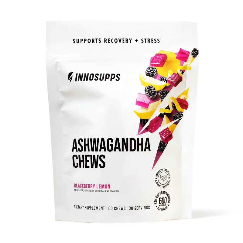 Single pouch of Inno Supps Ashwagandha Chews in Blackberry Lemon flavor.