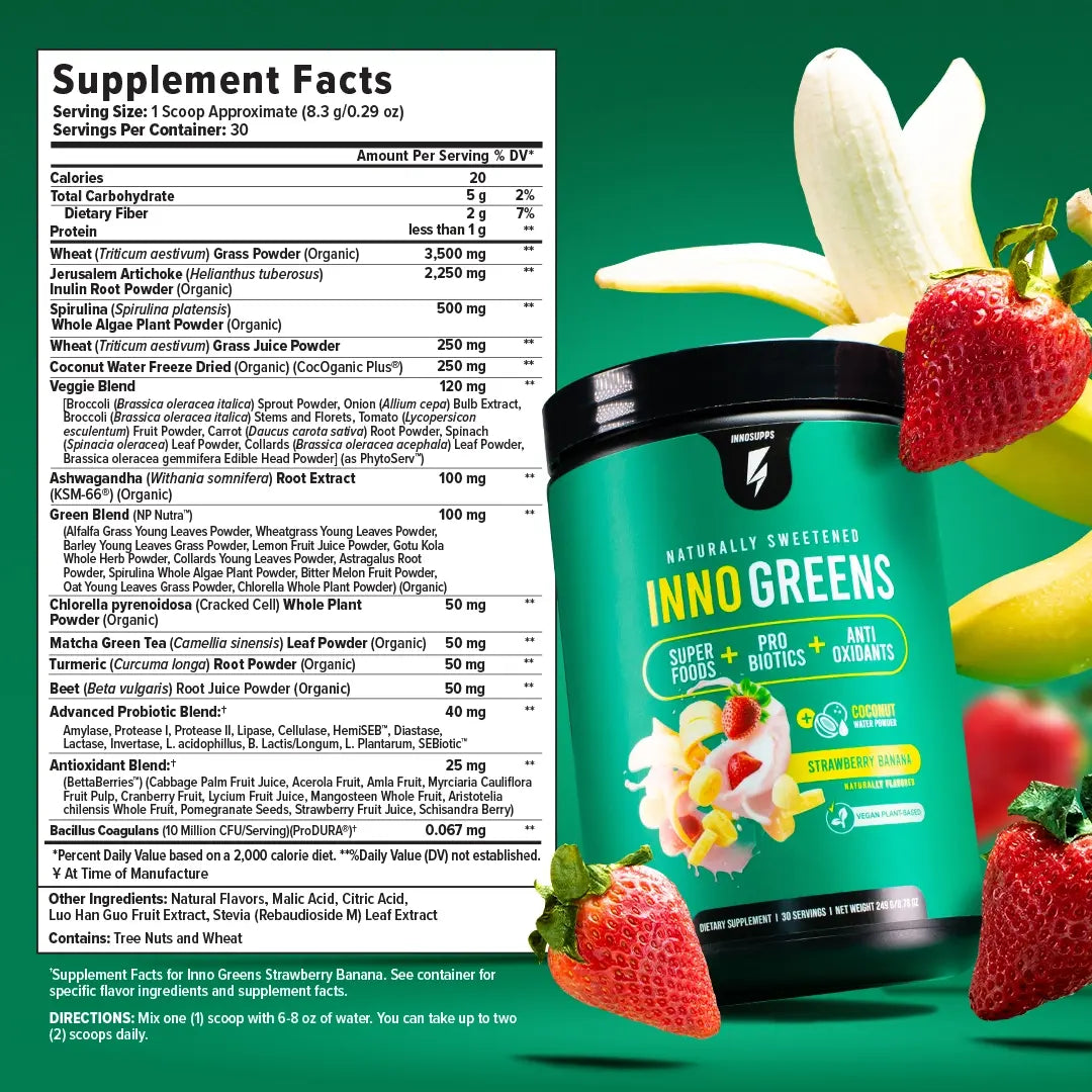 Inno Greens - 25 Greens & Superfoods Per Serving, KSM-66 Ashwagandha