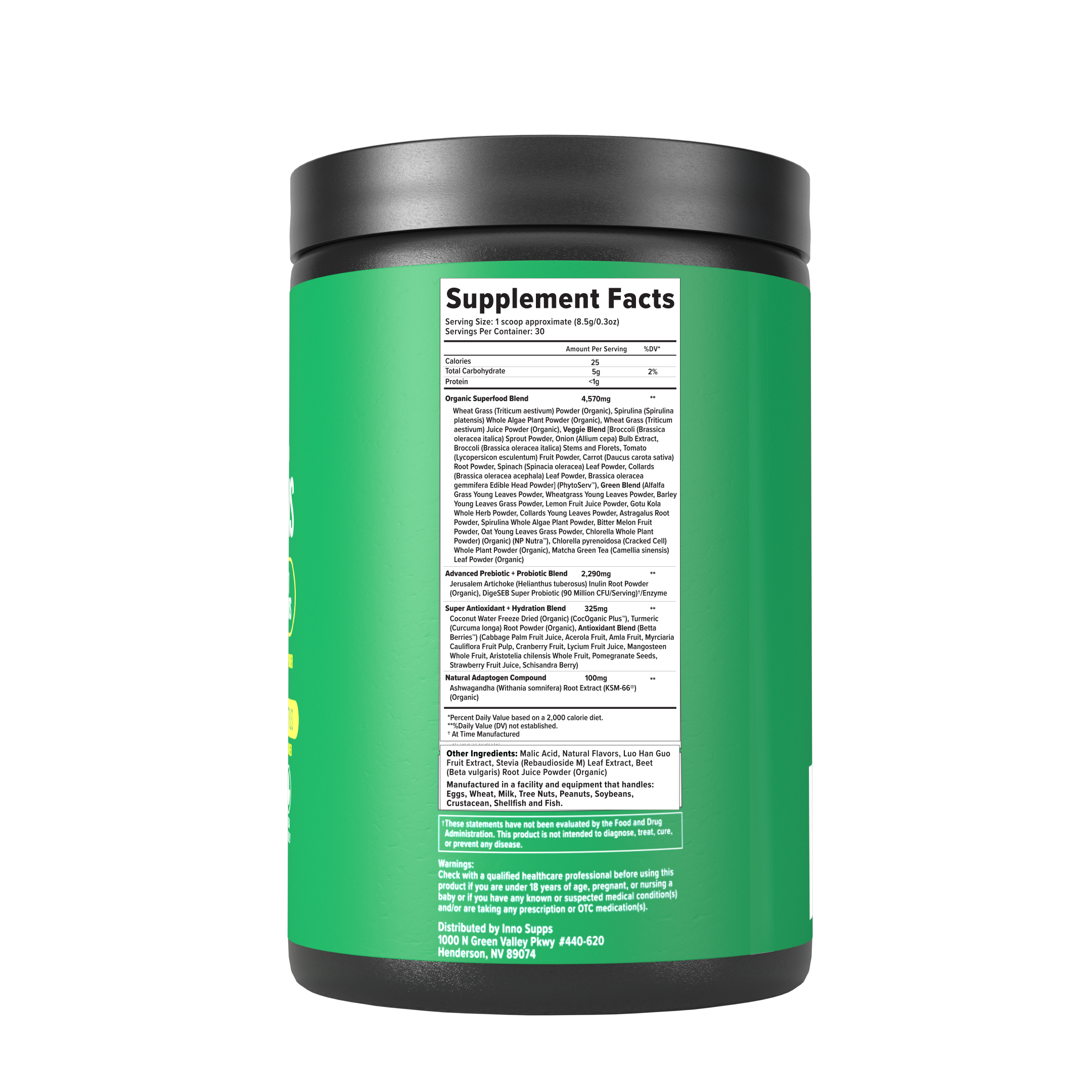 Inno Greens - 25 Greens & Superfoods Per Serving, KSM-66 Ashwagandha