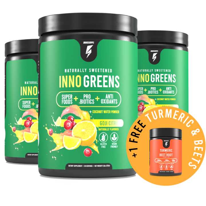 3 Bottles of Inno Greens & One FREE Turmeric + Beetroot Complex